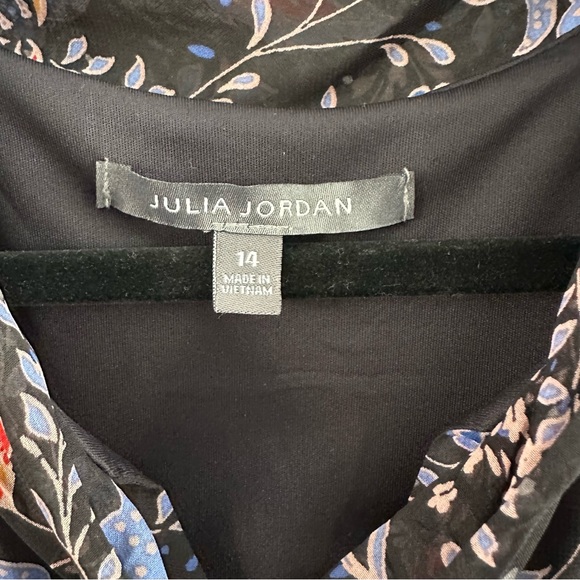 Romantic Floral Tie Neck Dress Black Sheer Sleeve Ruffle Boho - Size 14 - Picture 2 of 13